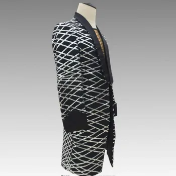 

2019 new bar nightclub punk male singer DJ square long sequined suit costume