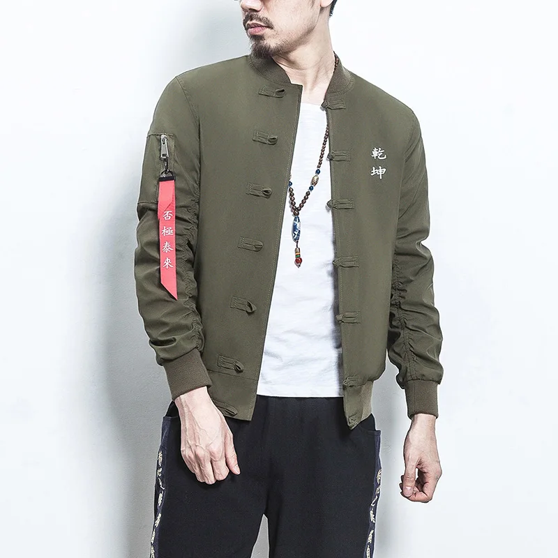 MRDONOO Spring Men Jacket clothing buckle fall collar embroidery jacket
