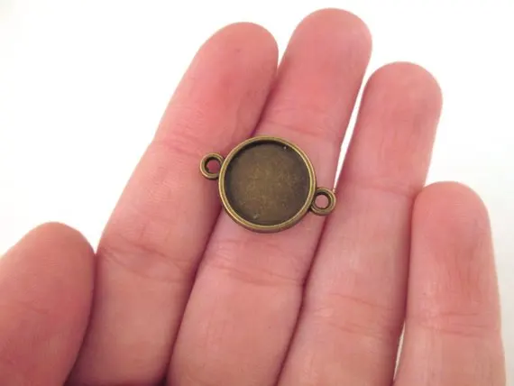

12mm bezel connecter charms, double sided, brass plated, pick your amount, B82theof