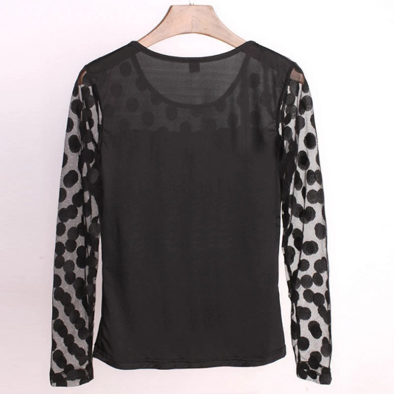 Футболка с длинным рукавом в горошек сеточкой Корейском стиле 2017|fashion t shirt women|t