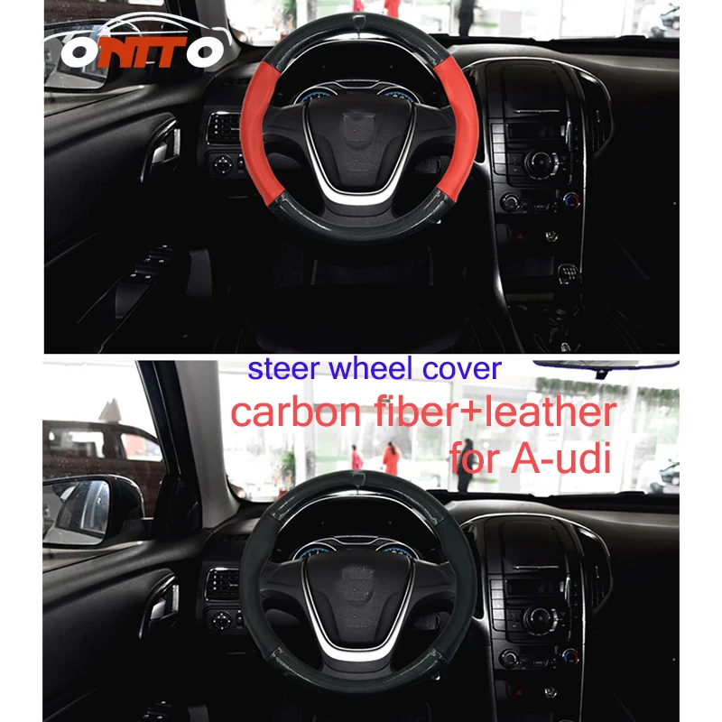 

380MM Auto Steering Wheel Cover For Audi A1/A2/A3/A4/A5/A6/A7/A8/Q1/Q3/Q5/Q7 Carbon Fiber&Leather Car steer wheel accessories