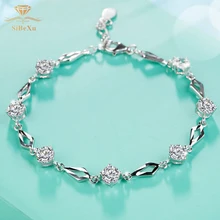 С кристальными подвесками 925 пробы браслет из серебра и один с кристаллами Swarovski Для женщин Эластичность свадебный подарок для невесты ювелирные изделия