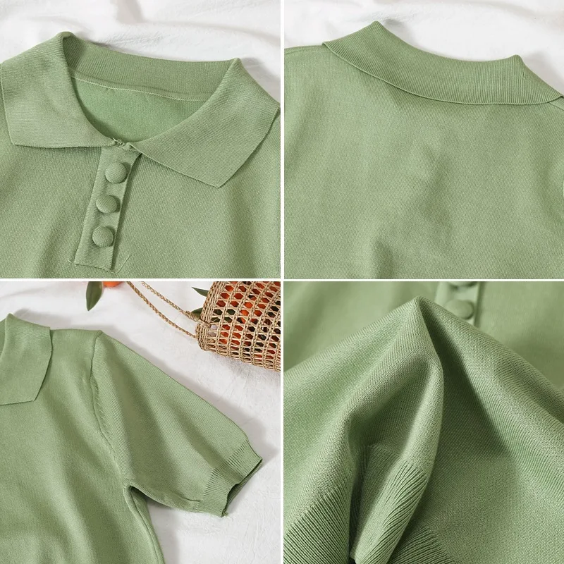 Летняя женская рубашка-поло с коротким рукавом, повседневная, яркие цвета, темперамент, воротник поло, однобортный свитер, одежда