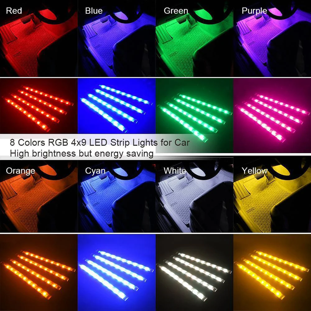 4x DC12V 9 светодиодный RGB интерьер автомобиля атмосфера подножки полосы светильник USB зарядное устройство