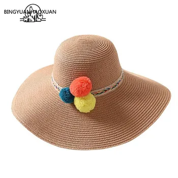 

BING YUAN HAO XUAN Hot Sale Summer Floppy Straw Hats Casual Holiday Travel Wing Hats Foldable Beach Hats For Women