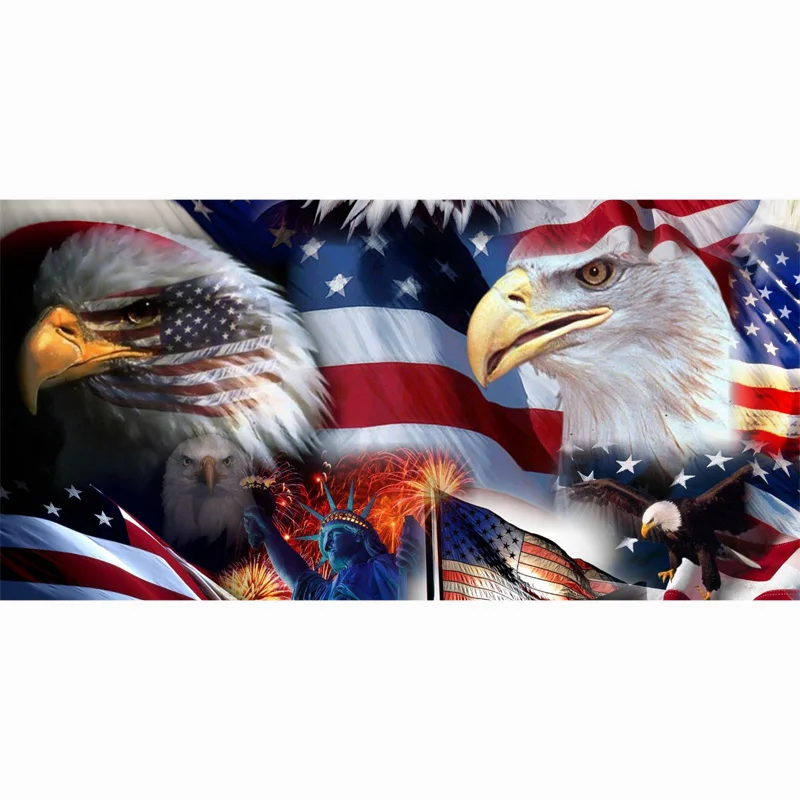 

Customized Bamboo Fiber Bath Towels Adults 70*140cm US Flag And Bald Eagle Print Quick Dry Camping Large Beach Towel