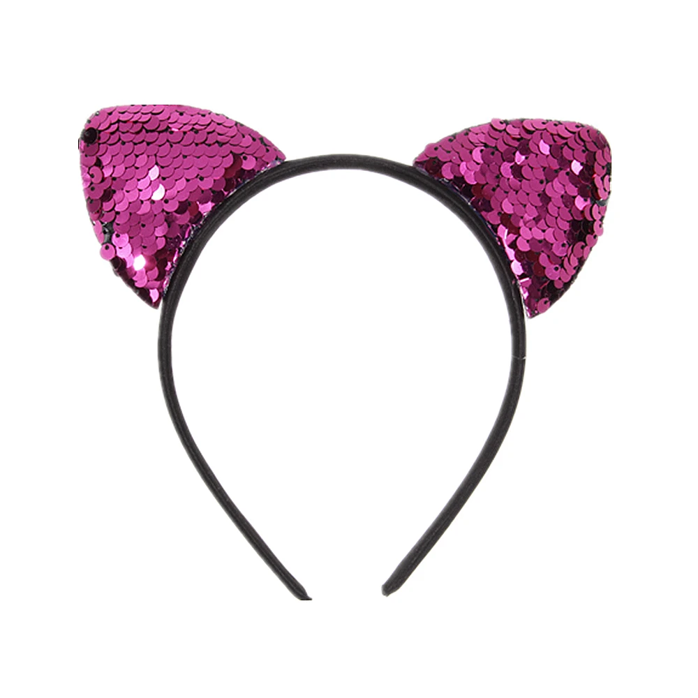 Yundfly New Glitter Can Flip Sequins Cat Ear Girl Hair Band Kids Baby Cute Cat Ear Hair Bands Halloween Headdress Gifts baby accessories designer Baby Accessories