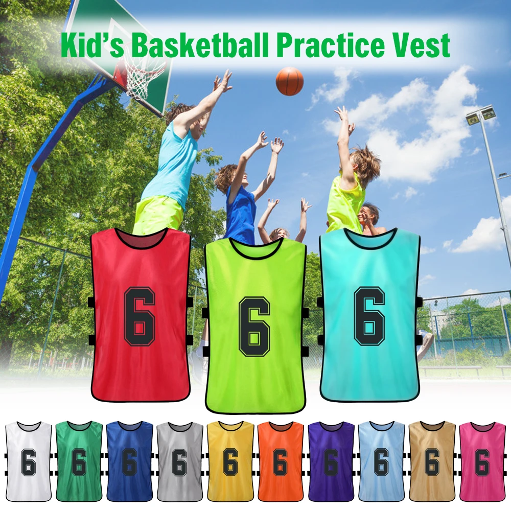 6 PCS Kid's Basketball Pinnies Quick Drying Basketball Jerseys Youth Sports Scrimmage Soccer Team Training Bibs Vest