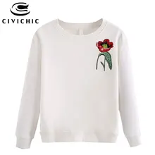 CIVICHIC модная женская футболка с вышивкой ретро цветочные футболки с нашивками леди толстый Свободный пуловер Винтаж Хлопок О образным вырезом Топы Одежда WTL29