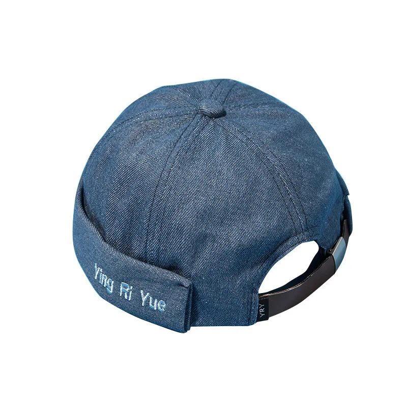 

Skullies Beanies Men's Beanie Hats Skullcap Pumpkin Navy Color Casual Cap Beanie Washed denim Vintage Navy Beanies Men Brimless