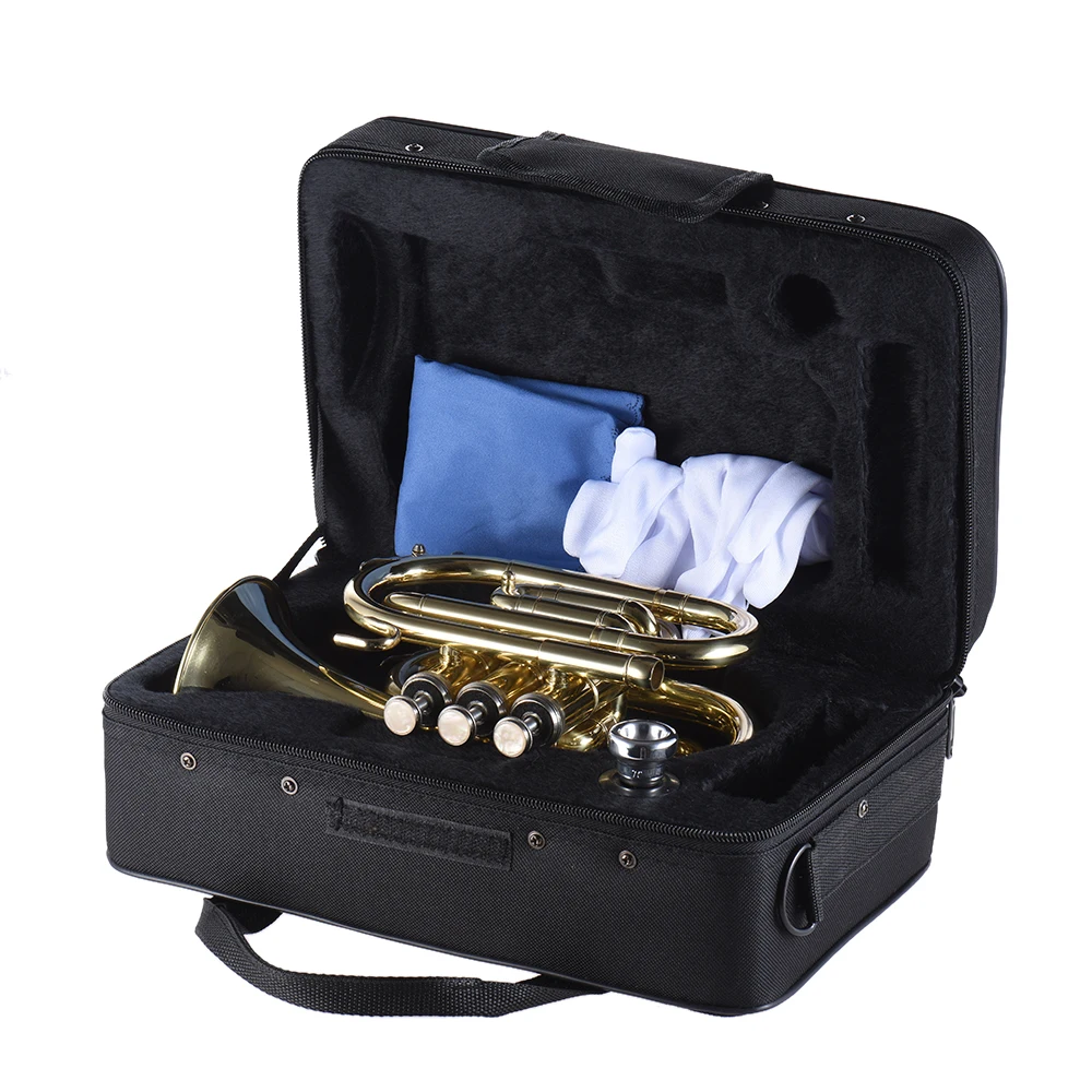 

ammoon Mini Pocket Trumpet Bb Flat Brass Wind Instrument Mouthpiece Gloves Carrying Case