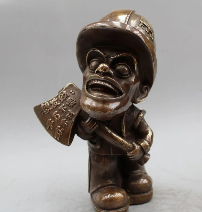 

10"China Chinese Bronze popular Cartoon funny hero axe Guang tou qiang Men