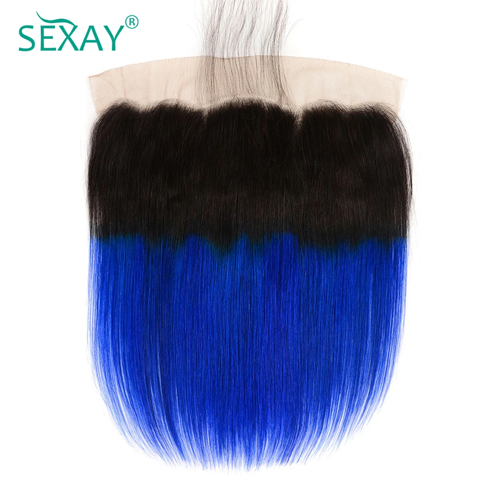  Ear to Ear 13x4 Lace Frontal Closures With Baby Hair Non Remy Hair Two Tone Ombre 1B/Blue Brazilian