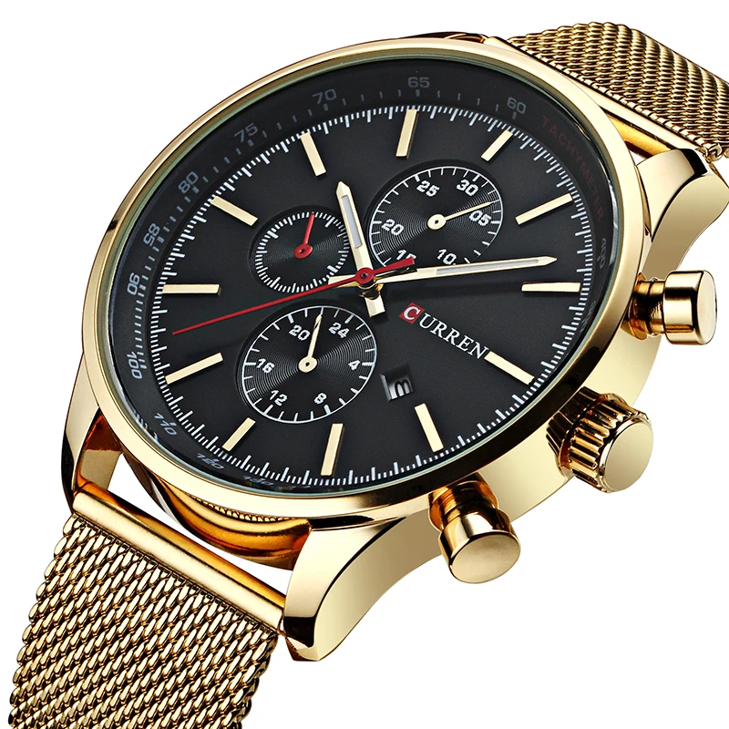 Prix Nouveau CURREN Or Quartz Montres Hommes Mode Casual Top Marque De Luxe Montres Horloge Mâle Militaire Armée Sport Acier Horloges