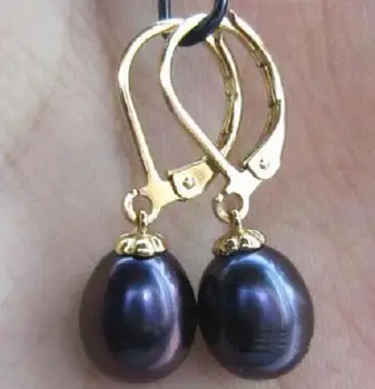 

Free shipping AAA + 9x10mm NATURAL South Sea Black Pearl Earrings