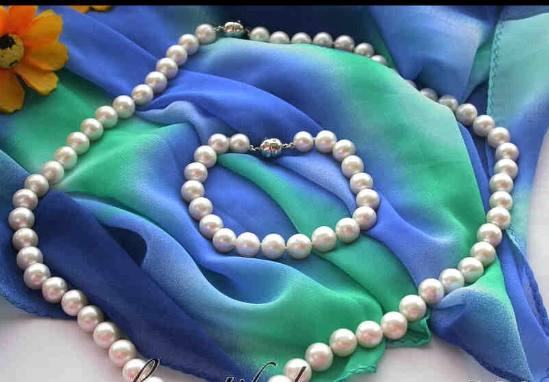 

z3198 REAL 24" 10mm round white freshwater pearl necklace bracelet (A0423)