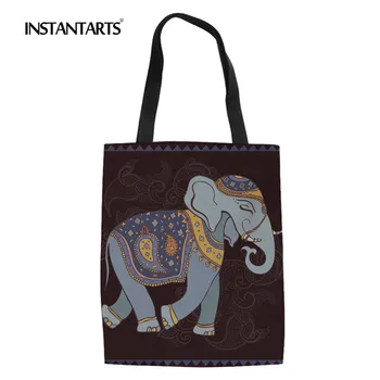 

INSTANTARTS Large Cloth Bag Women Shopper Bag Foldable Reusable 3D Ethnic Traditional Style Print Women's Casual Canvas Tote Bag