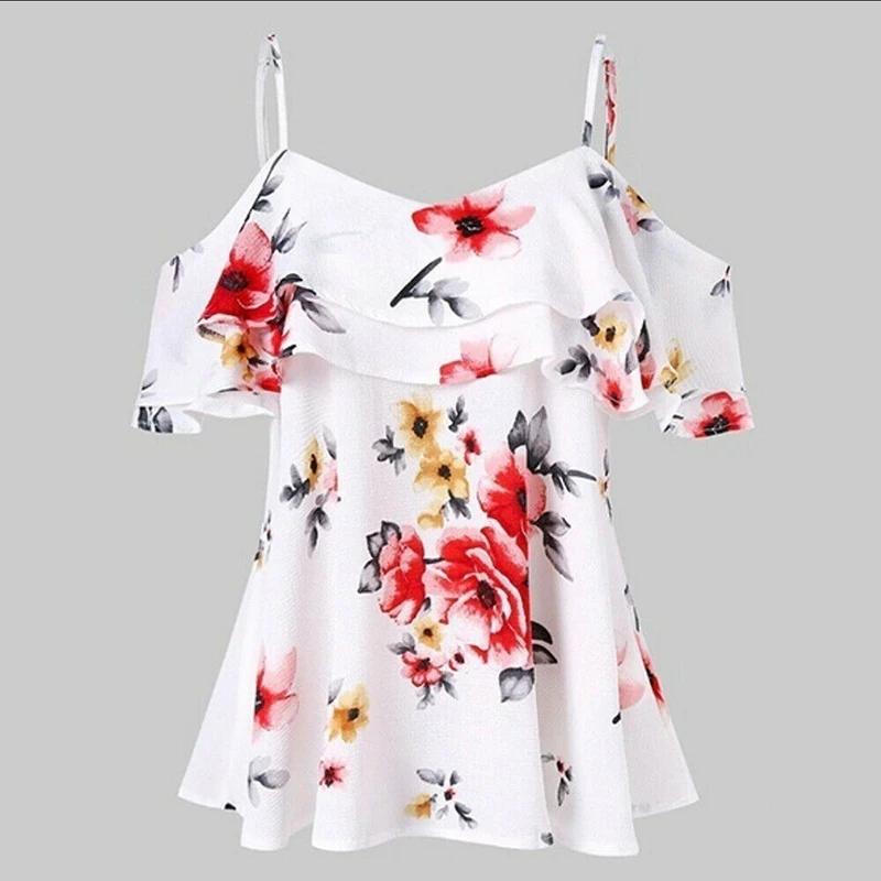 Floral Printed Blouse Woman Loose Sexy Shirt 2019 Women's Clothes Ladies Summer Boho Ruffles Shirts Female Cold Shoulder Tops