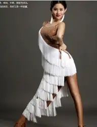 Белый кисточкой Латинской Румба ча-ча танго сальса Танцы платье S-XXL GB016
