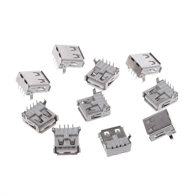 

10 Pcs USB 2.0 Female Type-A 4 Pin Socket Connector 90 Degree Right Angle