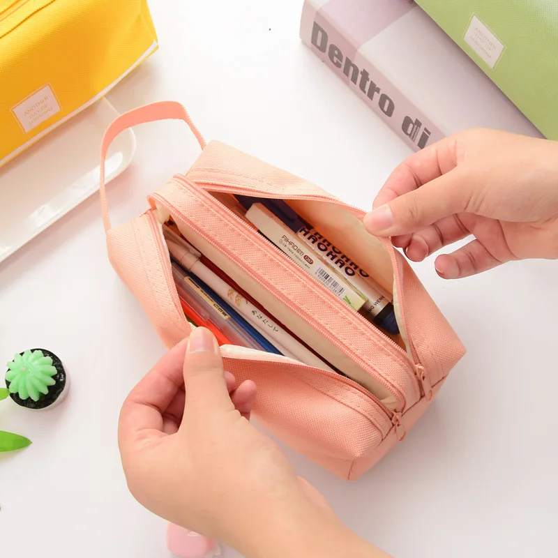 

Pencil Case Solid Estuche Escolar Large Capacity Etui Pennen Box Trousse Scolaire Stylo Pencilcase Stripe Canvas Double Zipper