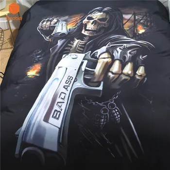 

3D Skull warrior pistol comforter bedding sets Mandala Duvet Cover With Pillowcases Queen King Size Soft Bed Covers SJ236