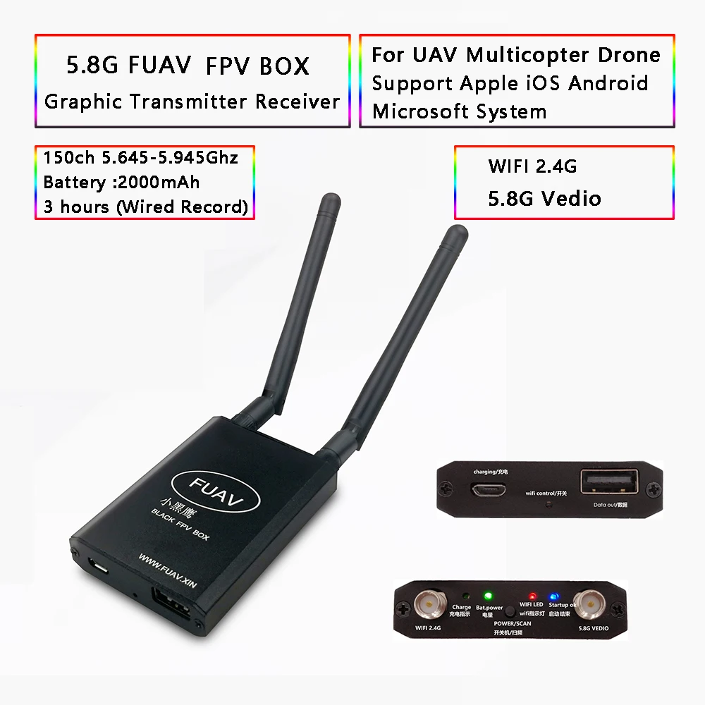 

5.8G FPV AV Vedio Downlink OTG VR Image Wireless Transmitter Receiver for Multicopter Drone UAV Support iOS Android Microsoft