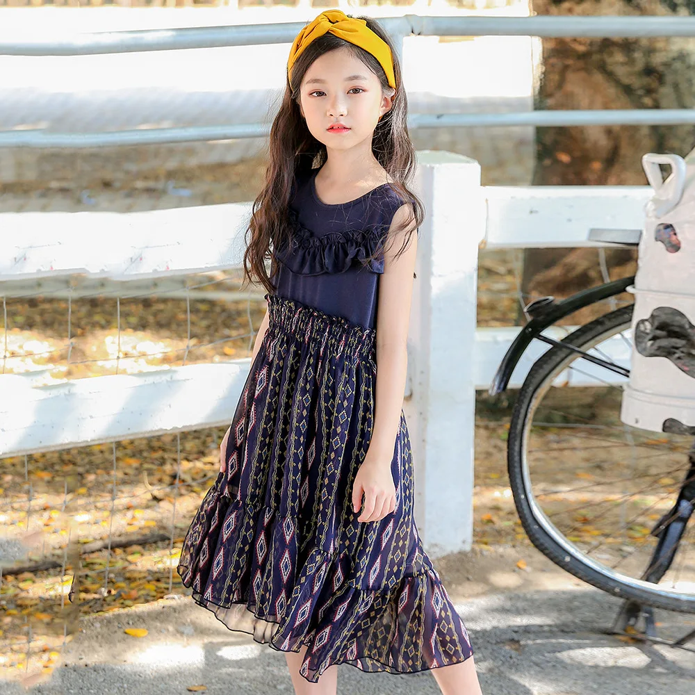Sweet Kids Summer Dress Children Casual Dresses Ruffles Grometric