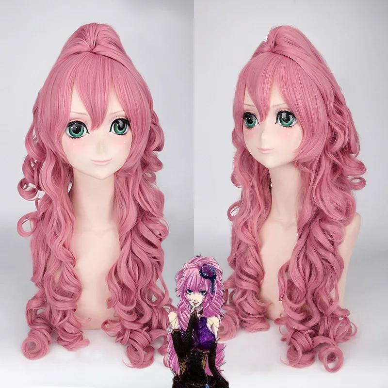 

Hot Anime Game Megurine Luka Wig Halloween Pink Long Curly Hair Cosplay Costume Vocaloid Play Wig Party Stage High Quality