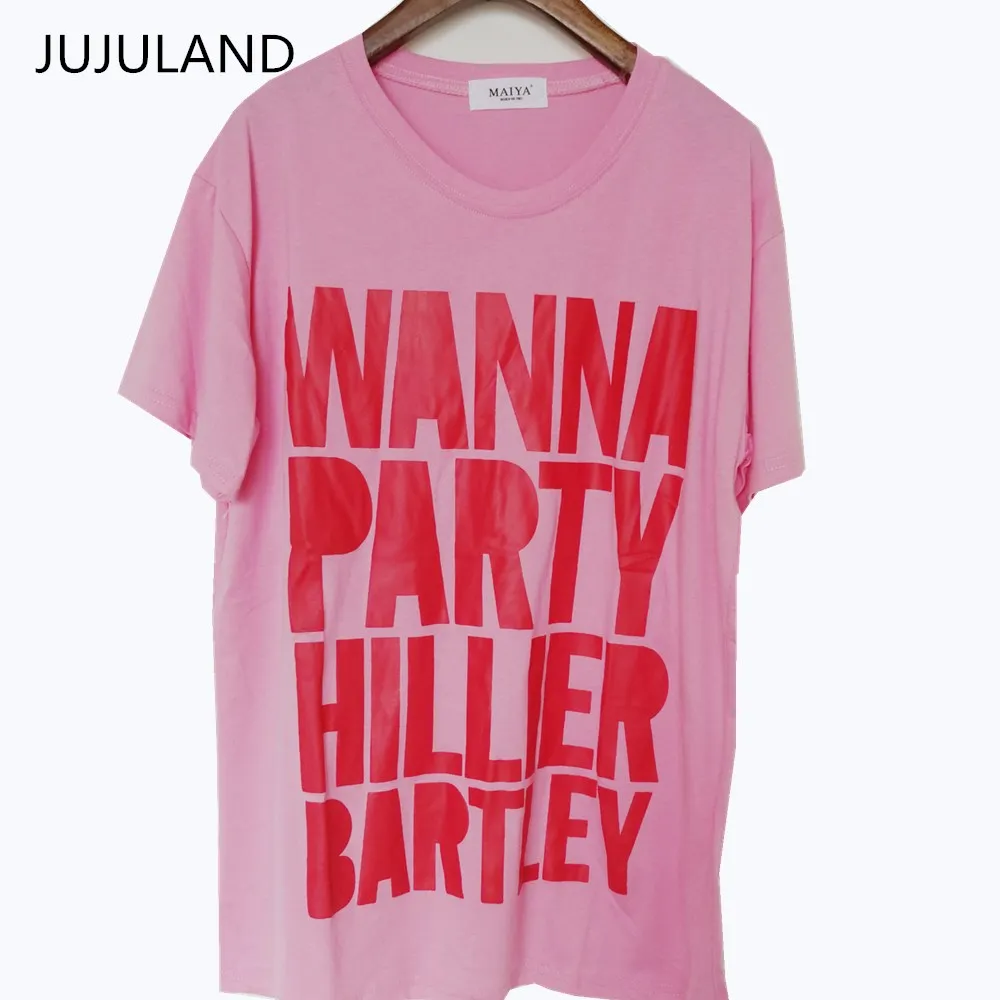 

JUJULAND special offer T-shirts Loose O Neck casual T-shirts For Women With Letters Printing Summer Female Tops over size