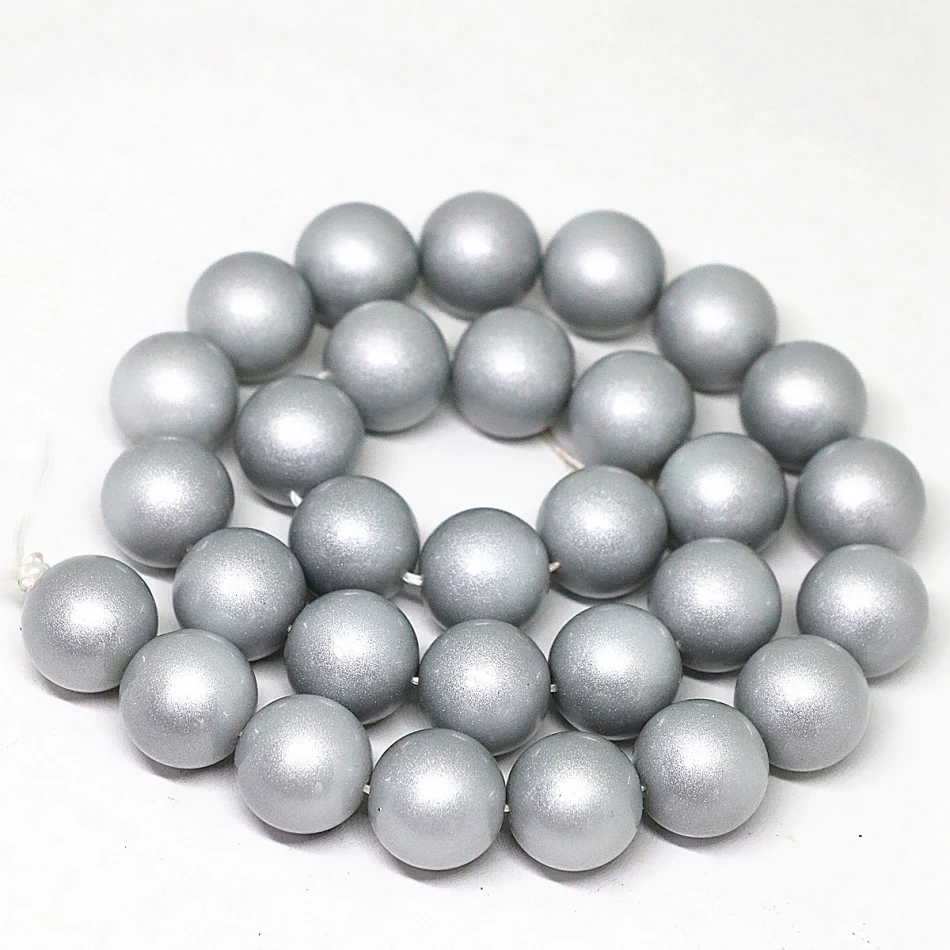 

Hot sale silver-gray smooth round baking paint glass beads 4,6,8,10,12,14mm fit diy neckalce bracelet jewelry making 15inchB1630