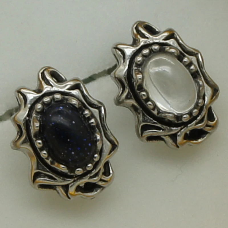

classic oval shape natural black/clear stone 316L stainless steel earring stud