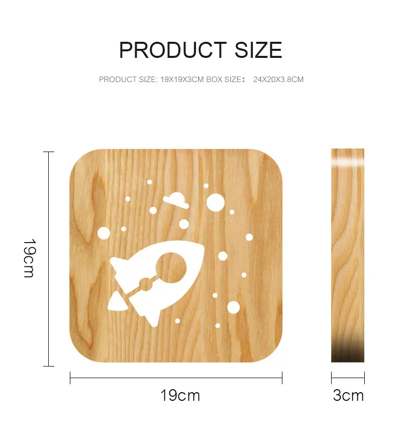 Creative Wooden Night Light 3D Rocket Shadow Nightlight USB Desk Table Lamp Bedside Lamp For Baby Kids Gift Wood Decorative Lighting (3)