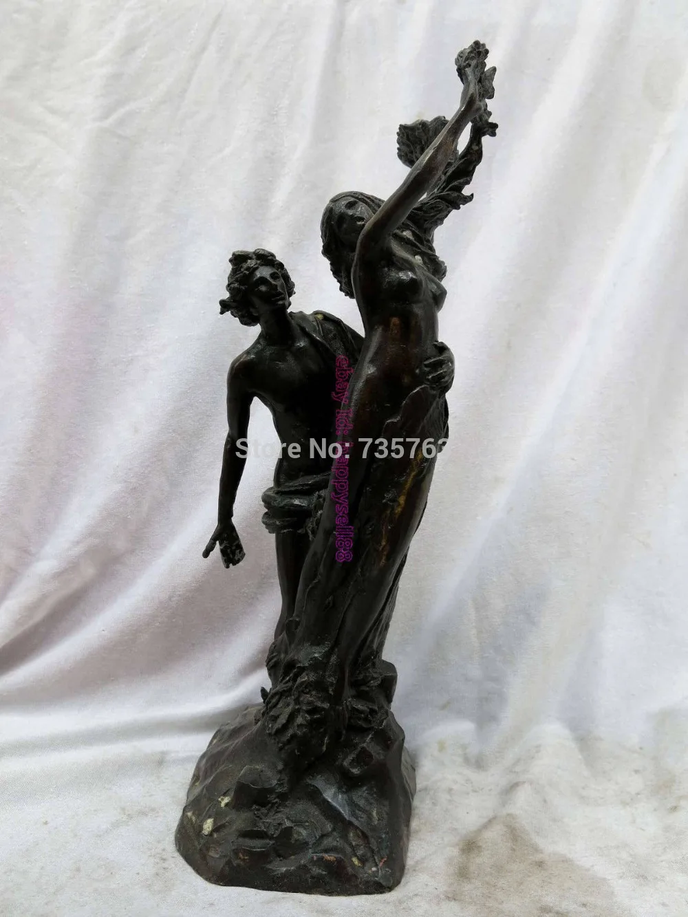 

001224 34cm China bronze carved finely the west mermaid and man statue
