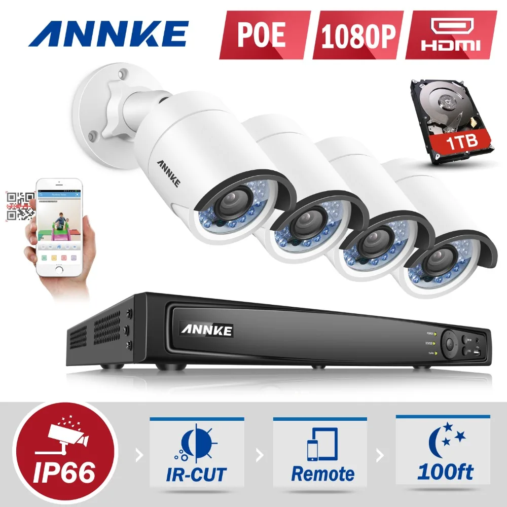 

ANNKE 8CH 1080P NVR Kit PoE CCTV System 8pcs 6.0MP Dome Security Cameras IR WDR CCTV Home Security Surveillance Kit 2TB /1TB HDD