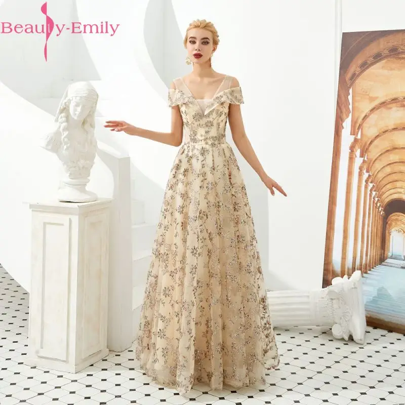 Женское вечернее платье в пол Beauty Emily длинное с v образным вырезом для выпускного