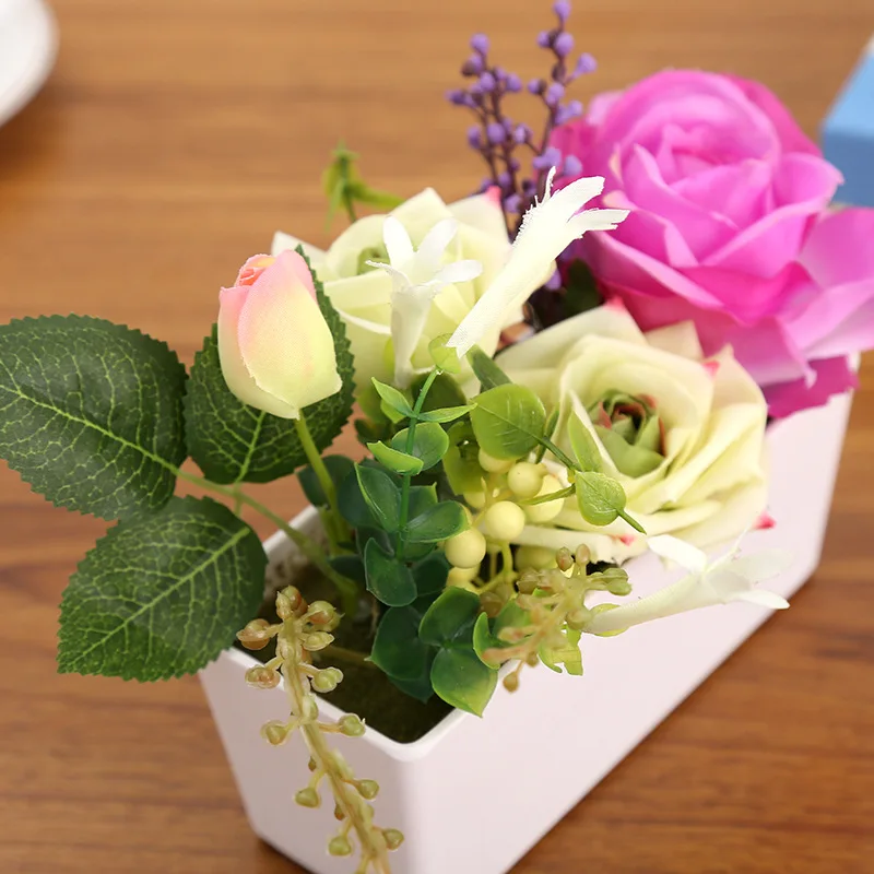 

1pcs/lot Flower Rose Rose Silk Silk Flower Pot Set Wedding Home Party Flower Decoration
