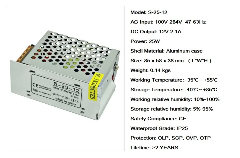 30 шт./лот Best качество AC 110 В 220 В к DC 12 В 2.1a 25 Вт Импульсные блоки питания драйвера для Светодиодные ленты