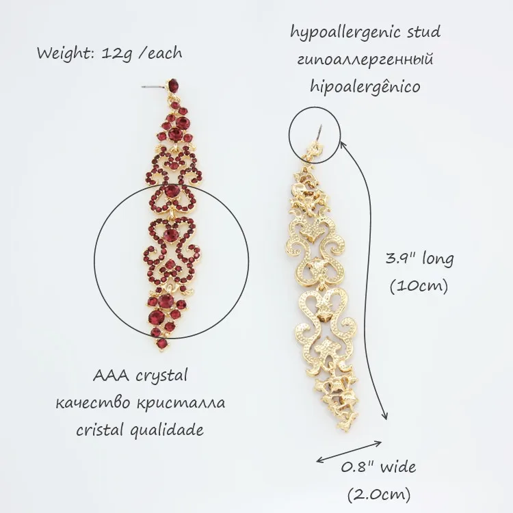 Золотые красные длинные серьги, полые Стразы, красные серьги с кристаллами для женщин, золотые дубайские индийские аксессуары и украшения, ers-h46
