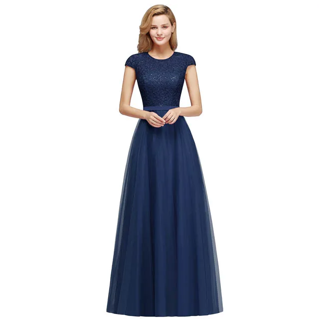 Misshow элегантное вечернее платье длинное бордовое Тюлевое торжественное платье трапециевидной формы без рукавов Дешевое платье de soiree - Цвет: Navy Blue