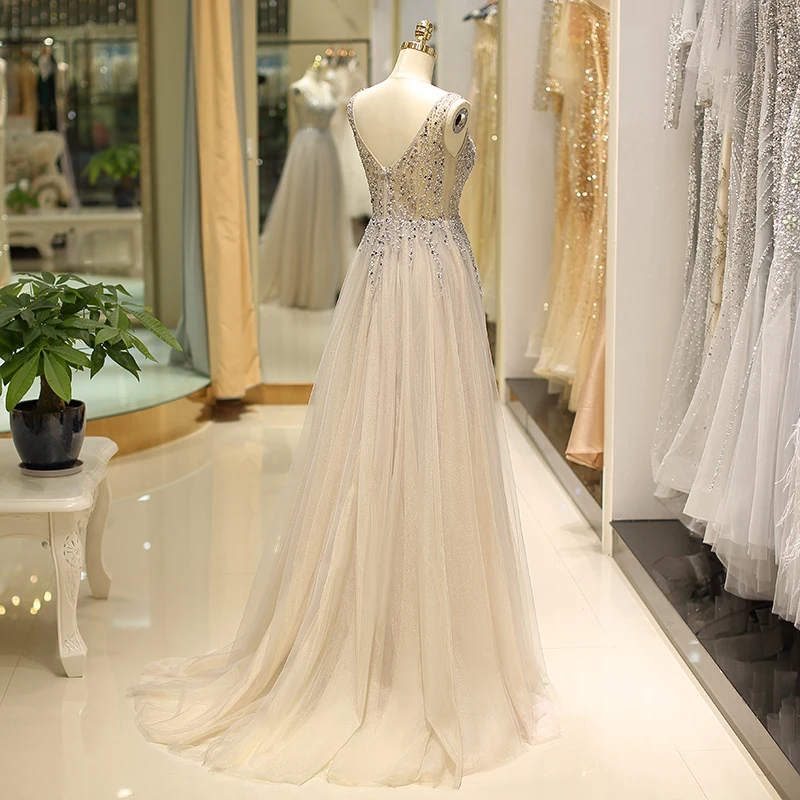 Sewn Rhinestone Evening Dresses V-neck sexy tulle fabric women Formal Party Homecoming Dresses Dress luxury prom gown vestido Sewn Rhinestone Evening Dresses V-neck sexy tulle fabric women Formal Party Homecoming Dresses Dress luxury prom gown vestido
