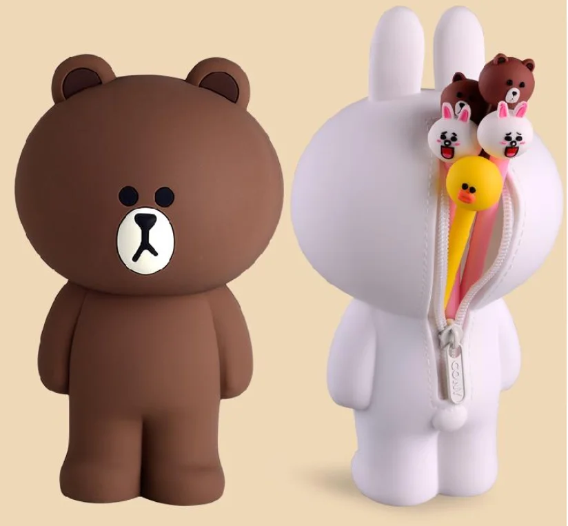 Kpop Home Line Friends Cynical Rabbit Hello Brown The Same Silica Gel Pen Pencil Case Tool 