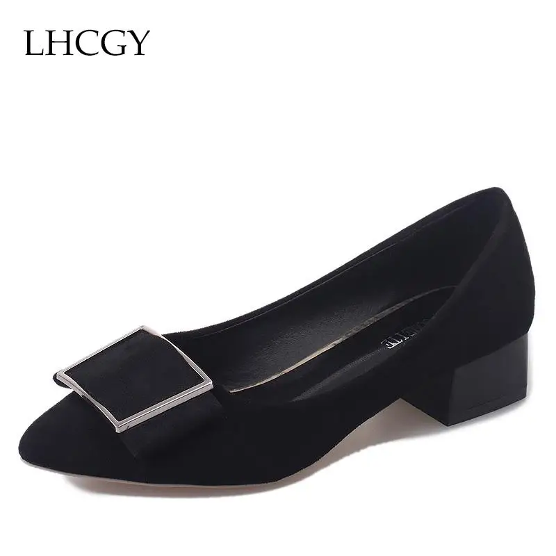 

Woman heels Women Pumps Faux Suede Low Heels Shoes Pointed Toe Women Boat Shoes Square Metal Dress Shoes Ladies Shoes 34h03