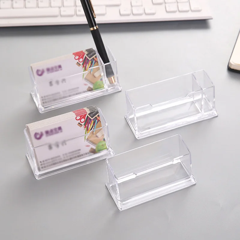 

1pc Transparent Desk Shelf Business Card Holder Acrylic Display Stand Card Storage Box ID Card Organizer Office Desk Supplies
