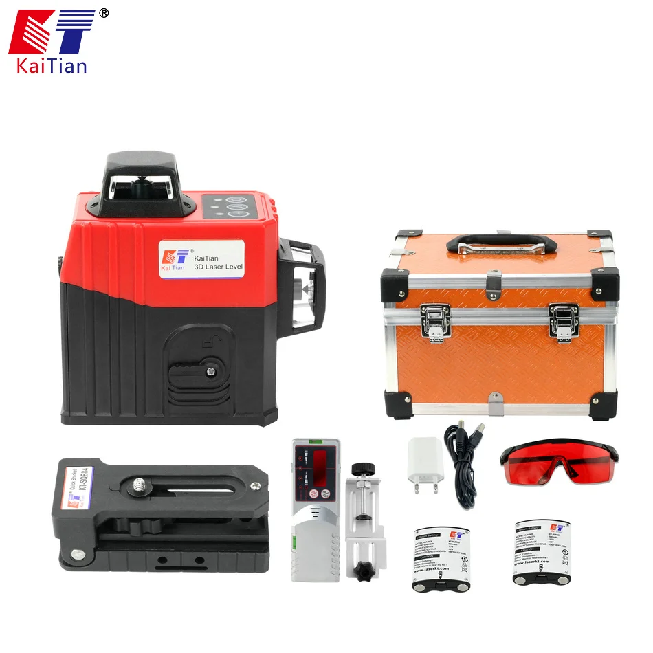 

KaiTian 12 Lines 3D Laser Level Receiver Self-Leveling 360 Horizontal 650nm Vertical Cross Livello Lasers Beam Line Levels Tools
