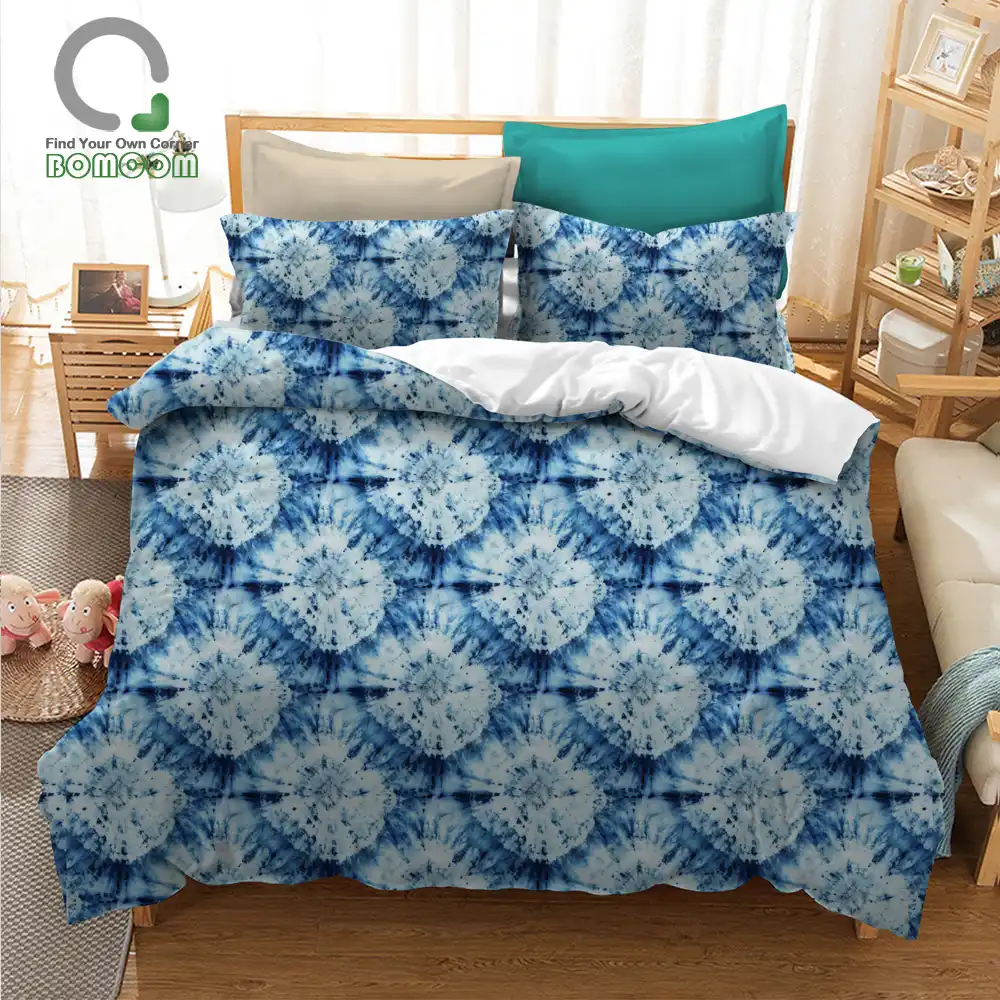 Bomcom 3d Digital Printing Duvet Cover Set Blue Indigo Shibori