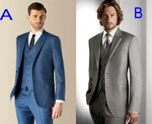 Terno Para Casamento 2016 Custom Made Blue/Grey Men Slim Fits Suits Tuxedos Grooms Suits Wedding Suits Party Suits