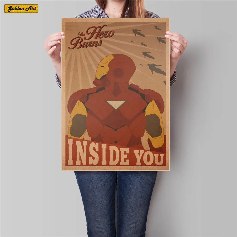 

Vintage Kraft Paper Poster IRON MAN SUPER HERO Classic Style print picture Retro wall sticker room painting 45.5x31.5cm