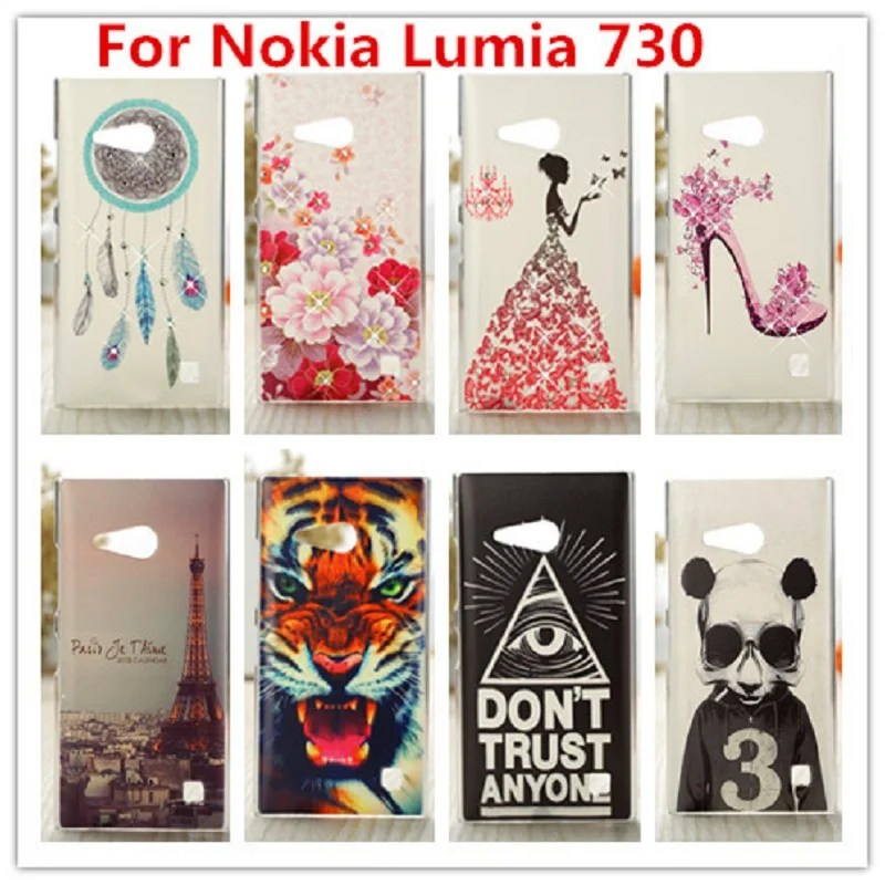 Чехол для Nokia Lumia 730 Роскошный Блестящий жесткий пластиковый 3D-чехол со стразами 735