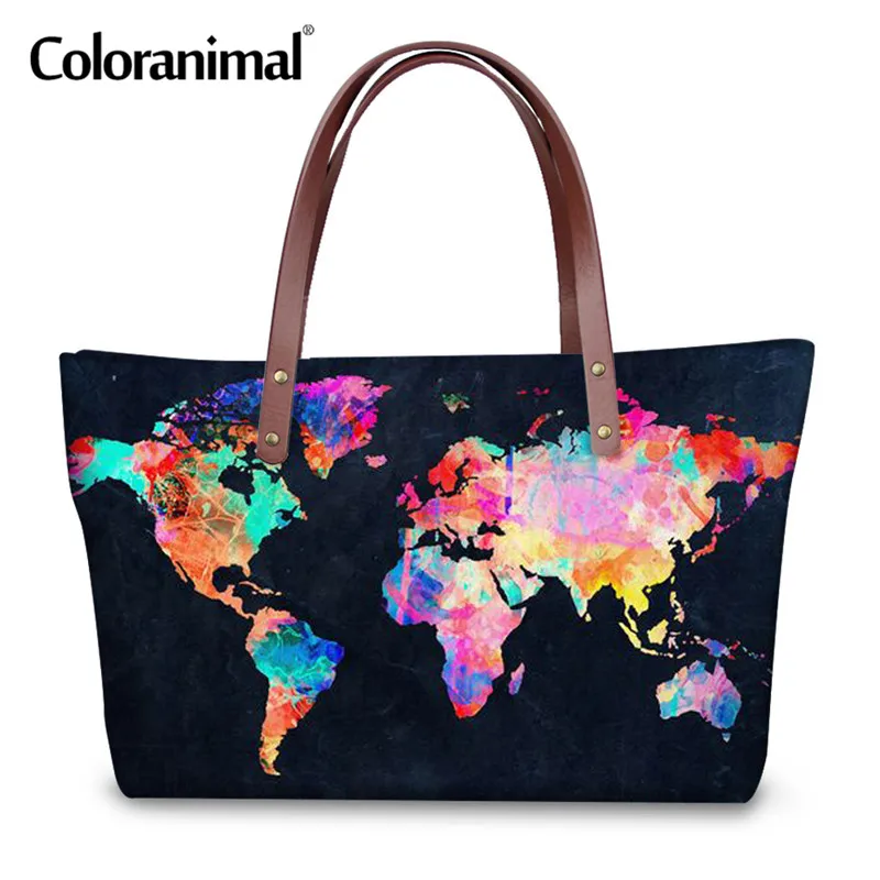 

Coloranimal Women Fashion Large Shopper Bag Brand Design 3D World Map Print Women's Handbag Bolsa Feminino Mujer Large Tote Bags